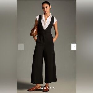 Maeve by Anthropologie V-Neck Pinafore Wide-Leg Jumpsuit